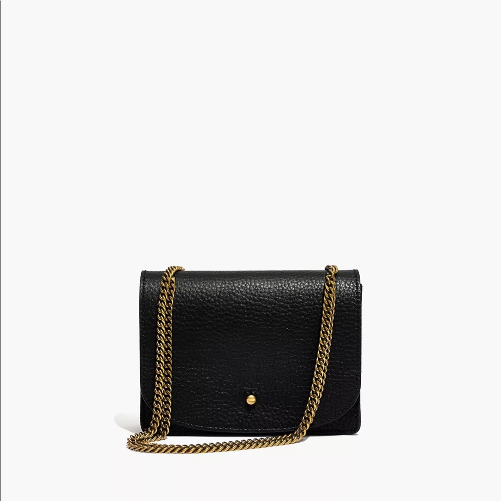 Madewell The Chain Crossbody Bag Black Leather Gold Chain